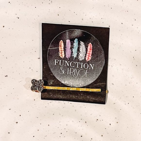 NEW Function & Fringe Silver/Gray and Gold Druzy Bobby Pin Style Hair Barrette - Picture 1 of 3